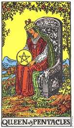 Koningin van pentagrammen, tarotgedicht en tarotkaart